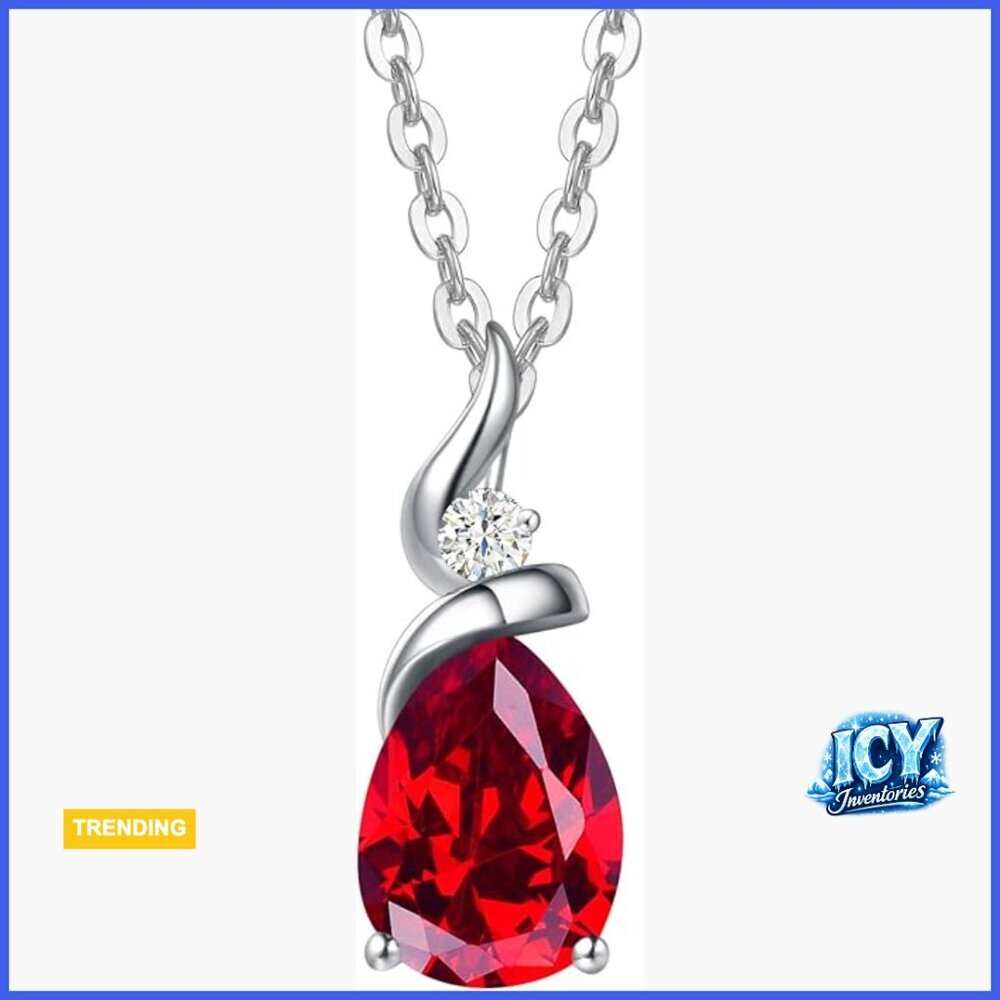 14K Solid White Gold Pear Shaped Pendant Necklace with Diamond Accents